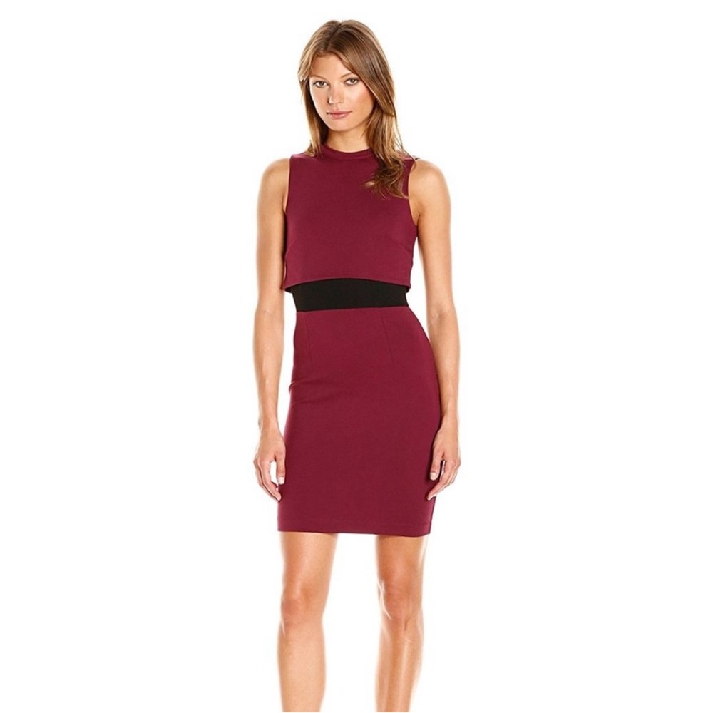 French Connection Women’s Lula Color-block Dress, Burgundy/Black Color, Size 10